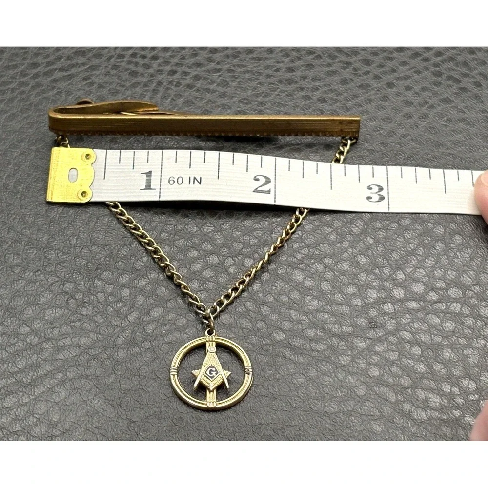 Vintage Hickok Masonic Enamel Tie Bar Clip with Chain Gold Tone